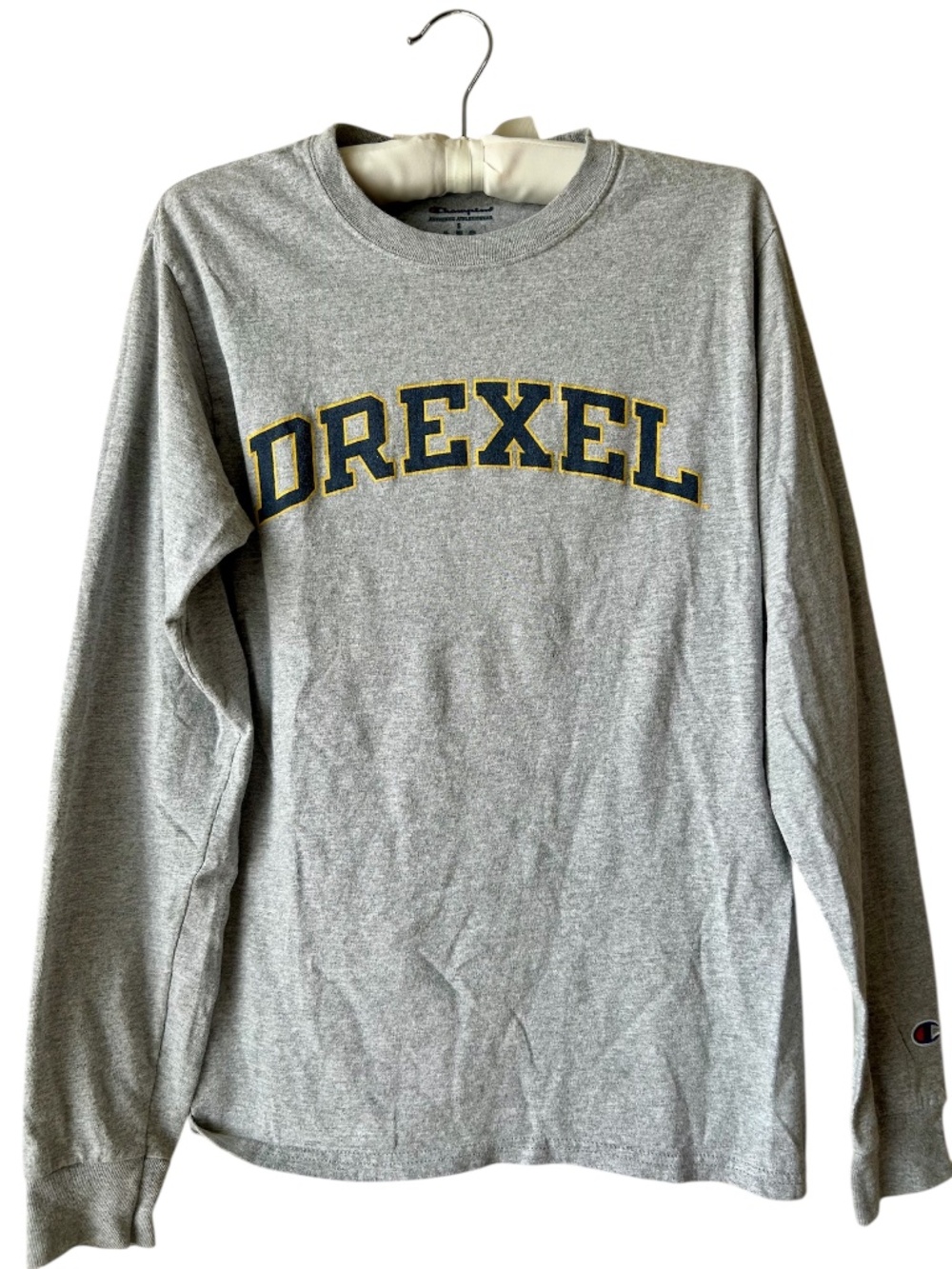 Drexel University Long Sleeve T-shirt Gray Navy Gold Logo Champion Small